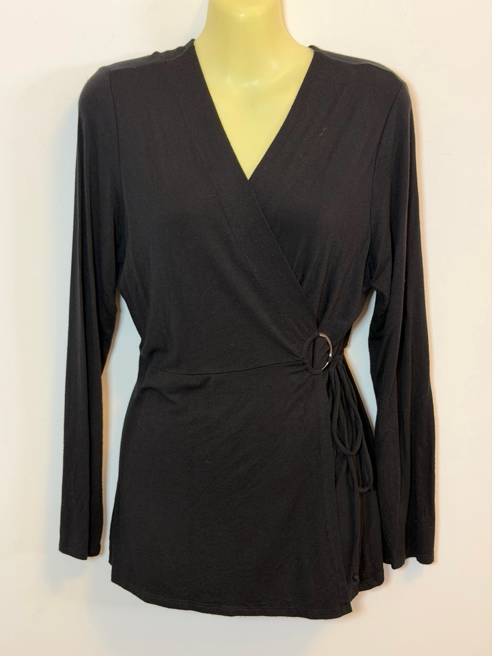 Kate & Mallory Black Long Sleeve Wrap Top